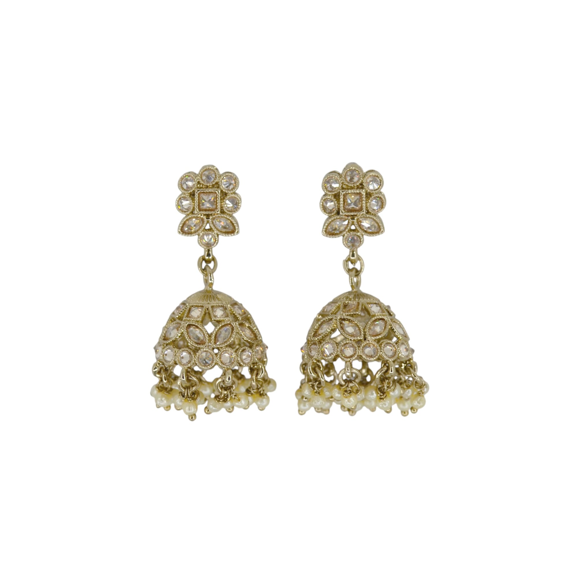 Saloni Fashion Jewellery Desirable Round and Pear Shape Silver Plated Pearl Brown Kundan Stone Jhumki Earring For Women and Girls