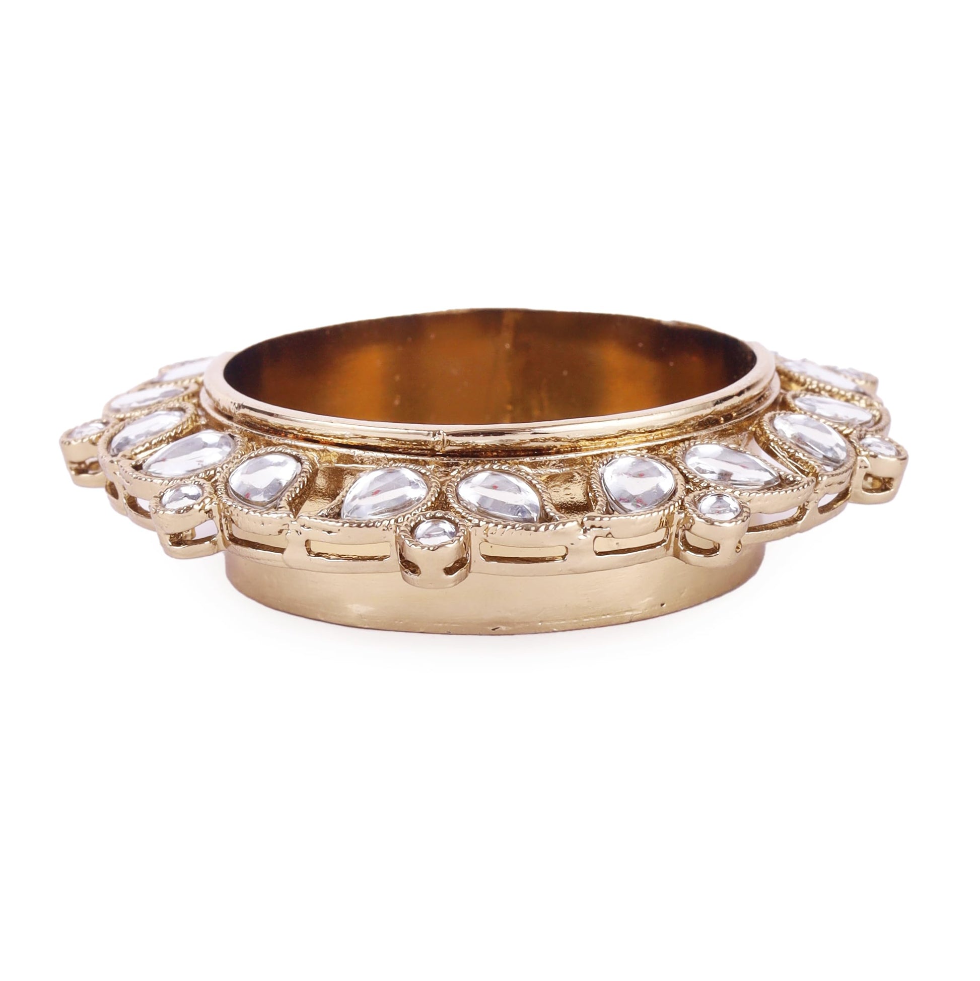Saloni Fashion Jewellery Traditional Designer Paisley and Round Shape Brass Gold Plated White Stone Festival Decorative Deep / Diya