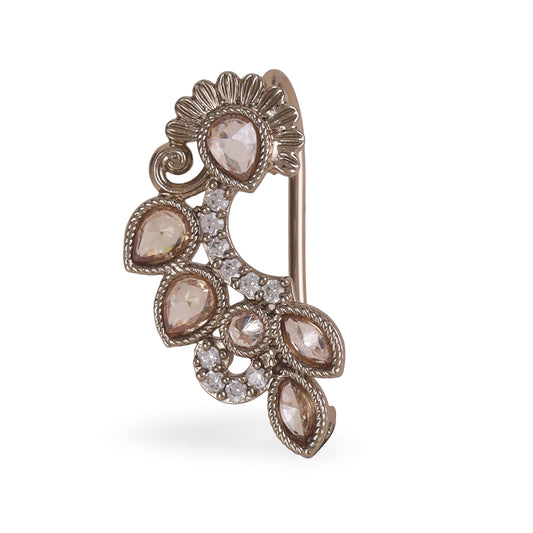 Saloni Fashion Jewellery Traditional Flower and Oval Shape Gold Plated Nosepin (Nathiya) For Women
