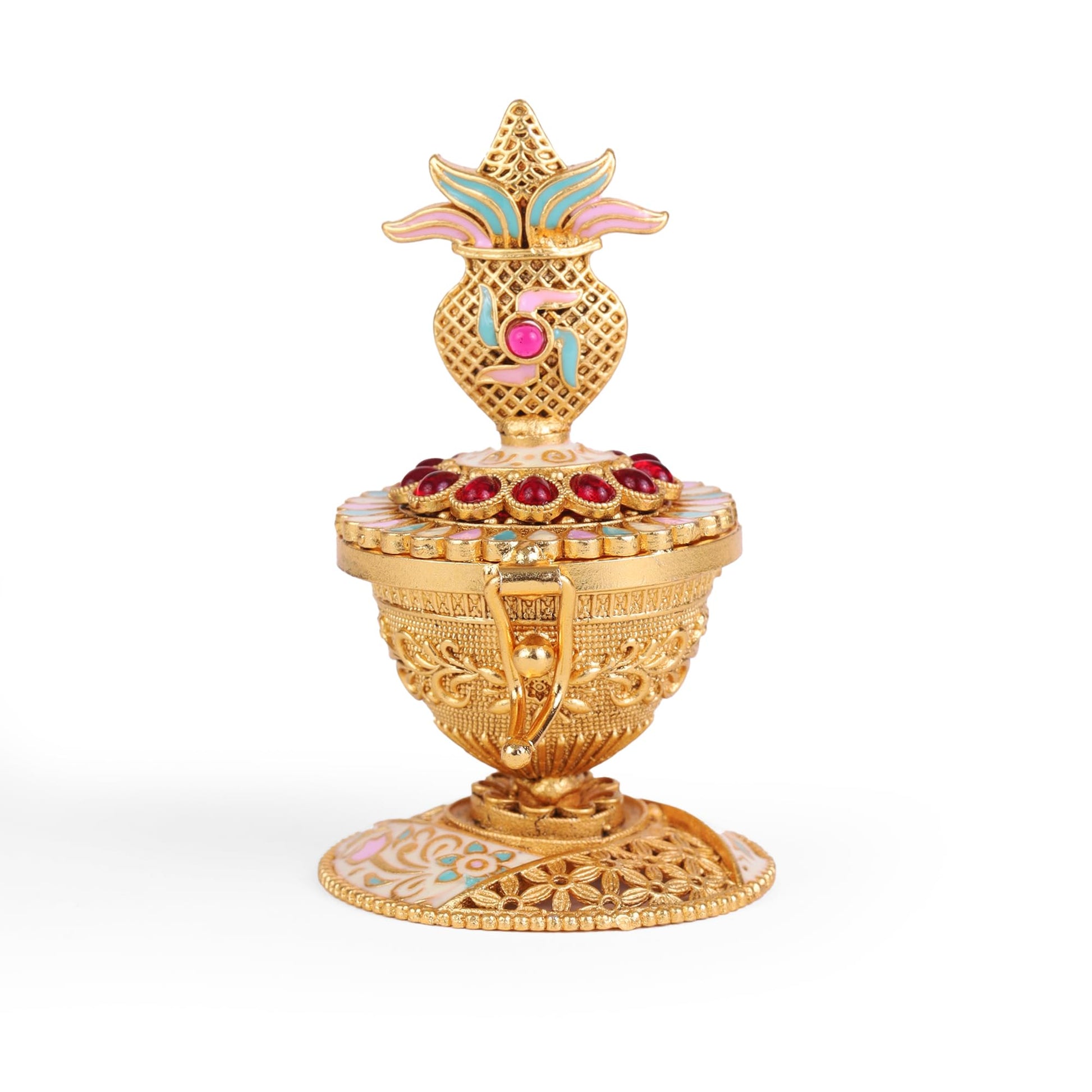 Saloni Fashion Jewellery Traditional Swastik and Kalasha(Waterpot) Gold Plated Brass Sindoor Dani/Dibbi For Women