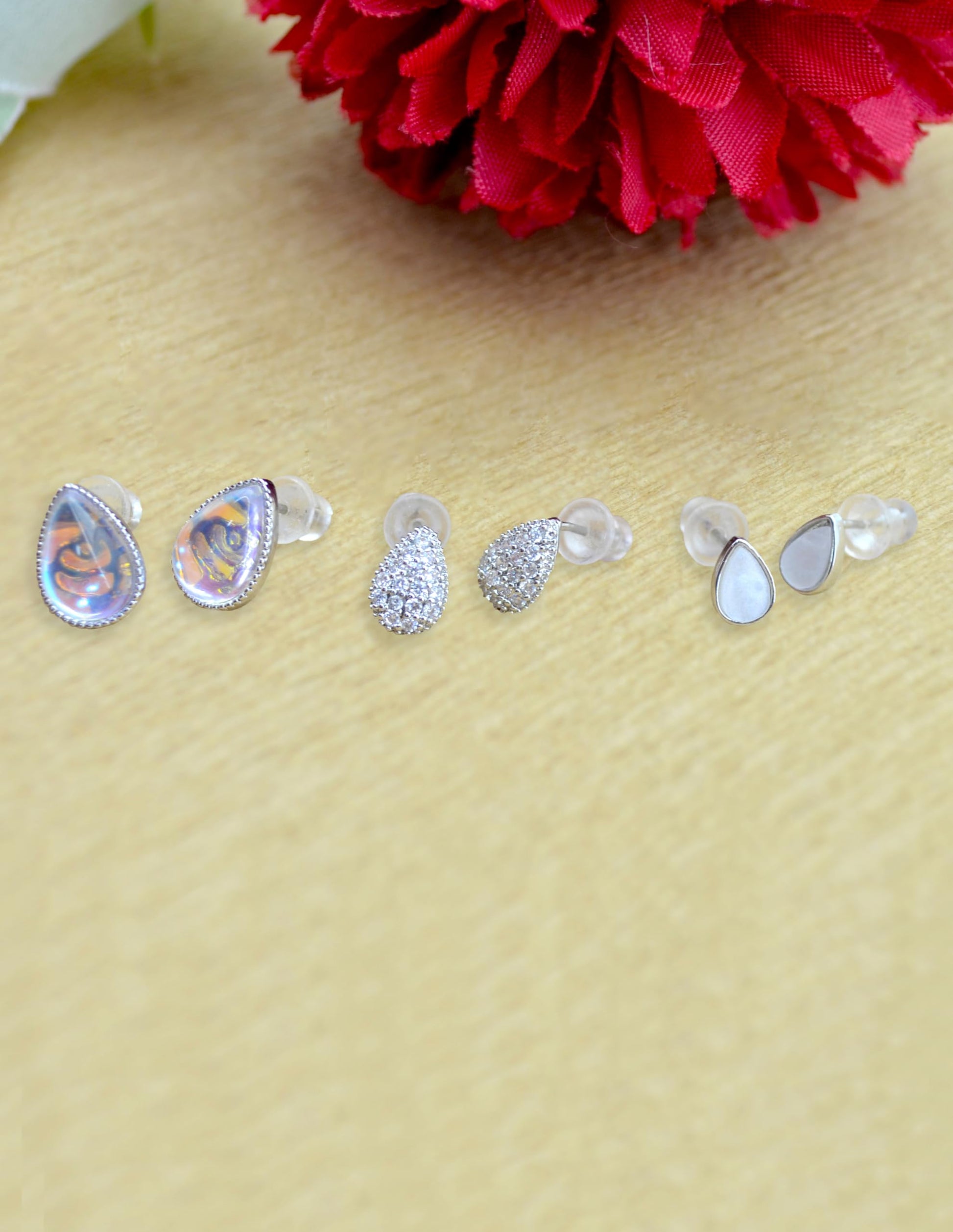 Saloni Fashion Jewellery Graceful Oval Shape Combo of 3 Silver Plated Stud Earring For Women and Girls