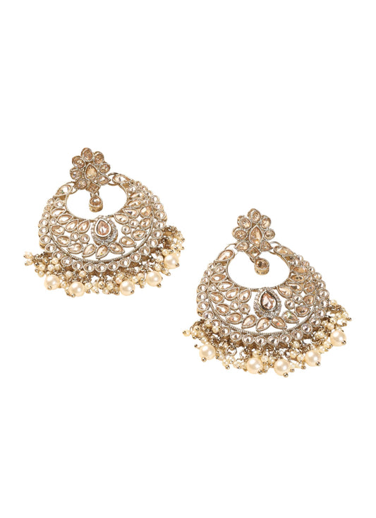 Saloni Fashion Jewellery Lovely Chandelier Shape Brown Kundan Stone Antique Gold Plated Chandelier Earring For Women and Girls