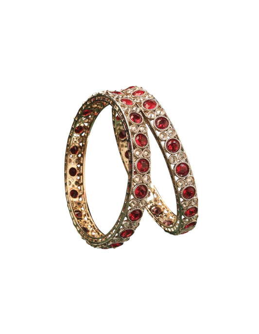 Saloni Fashion Jewellery Superb Round Shape Antique Gold Plated Maroon Uncut Kundan Stone Set Of 2 Bangle Set For Women and Girls