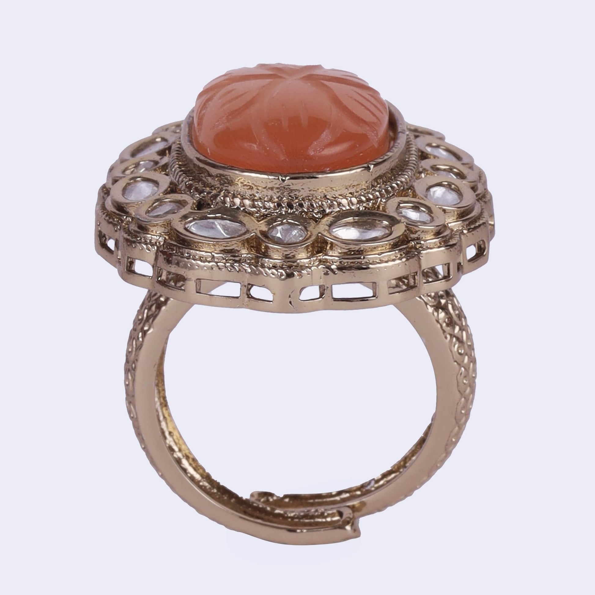 Saloni Fashion Jewellery Designer Round Shape Gold Plated Adjustable Finger Ring For Women and Girls