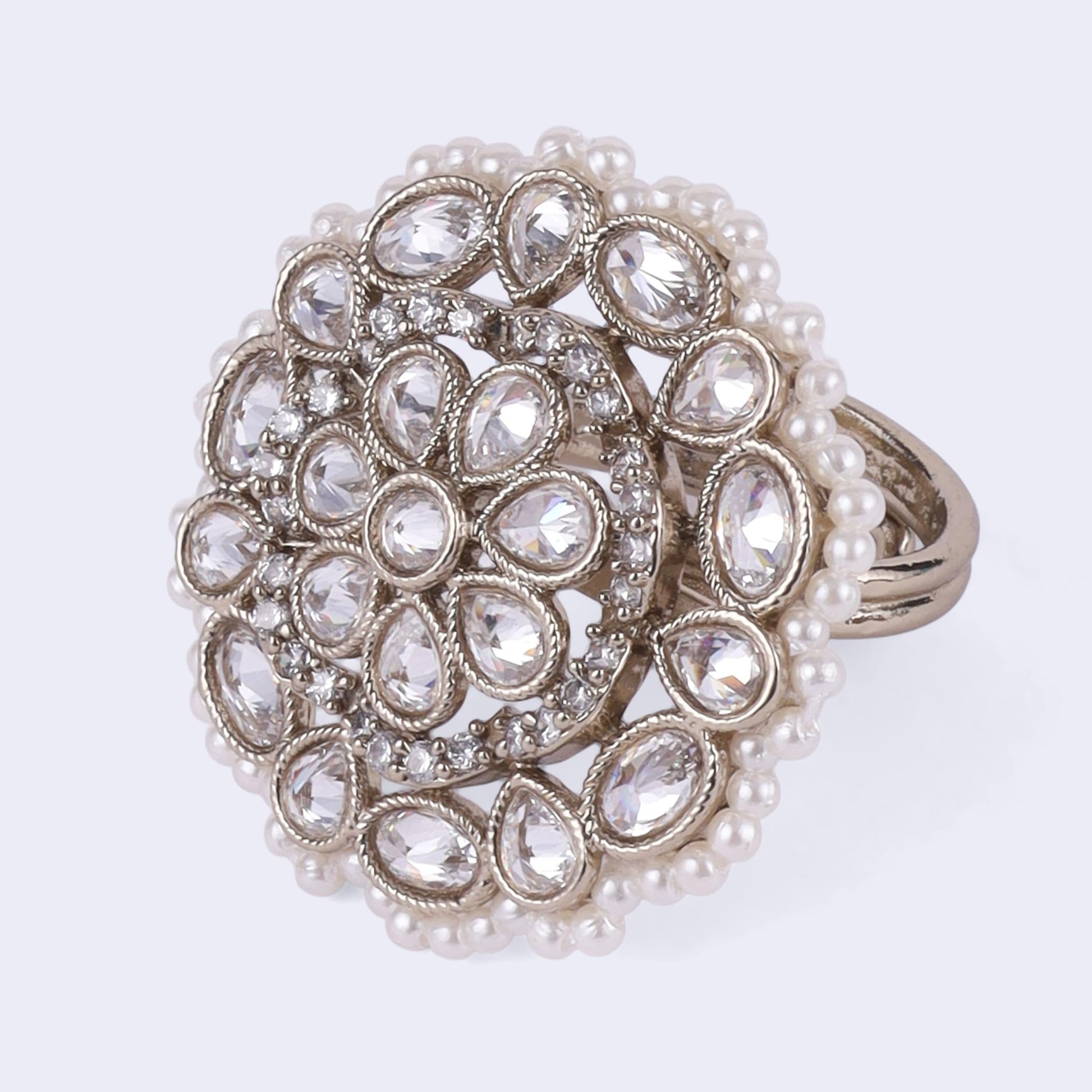 Saloni Fashion Jewellery Graceful Round and Oval Shape Gold Plated Adjustable Finger Ring For Women