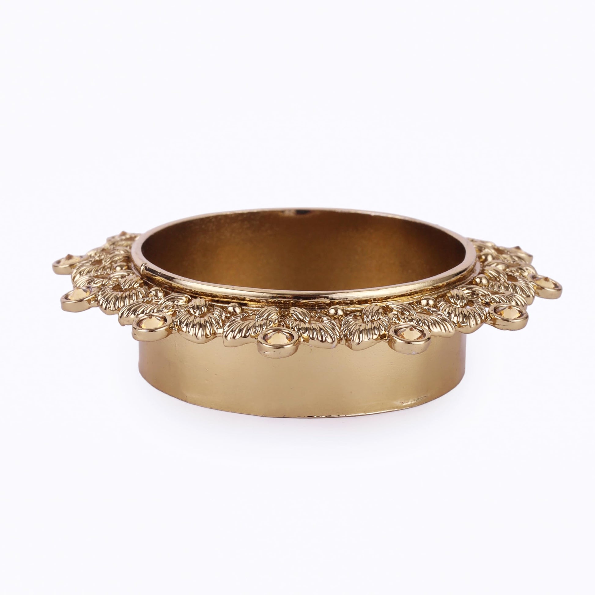 Saloni Fashion Jewellery Traditional Delightful Leaf and Round Shape Brass Gold Plated Brown Stone Festival Decorative Deep / Diya