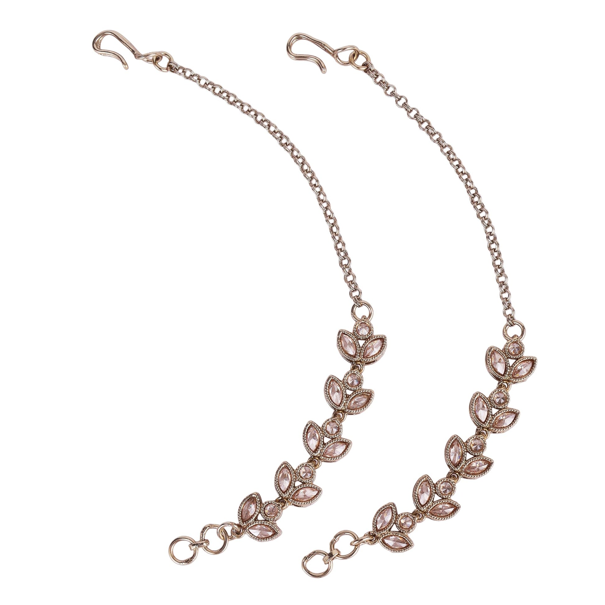Saloni Fashion Jewellery Traditional Leaf Design Long Chain Gold Plated Set of 2 Ear-Chain(Kaanchain) For Women