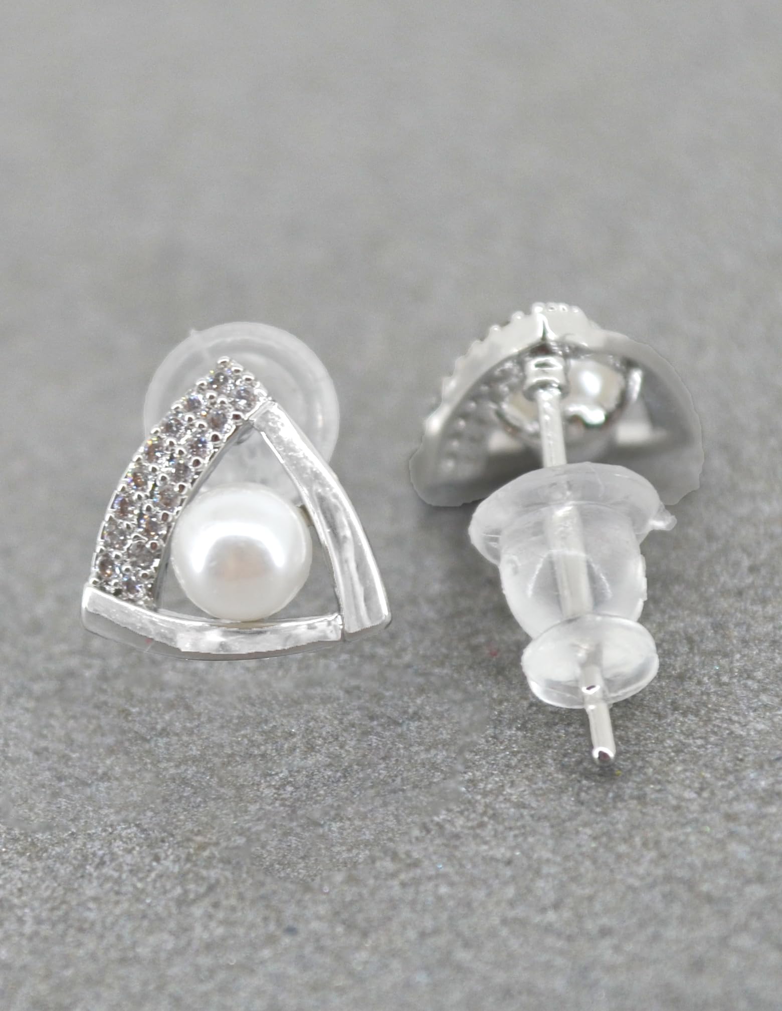 Saloni Fashion Jewellery Splendid Traingle Shape CZ Brass Silver Plated Set of 3 Combo Stud Earring For Women and Girls