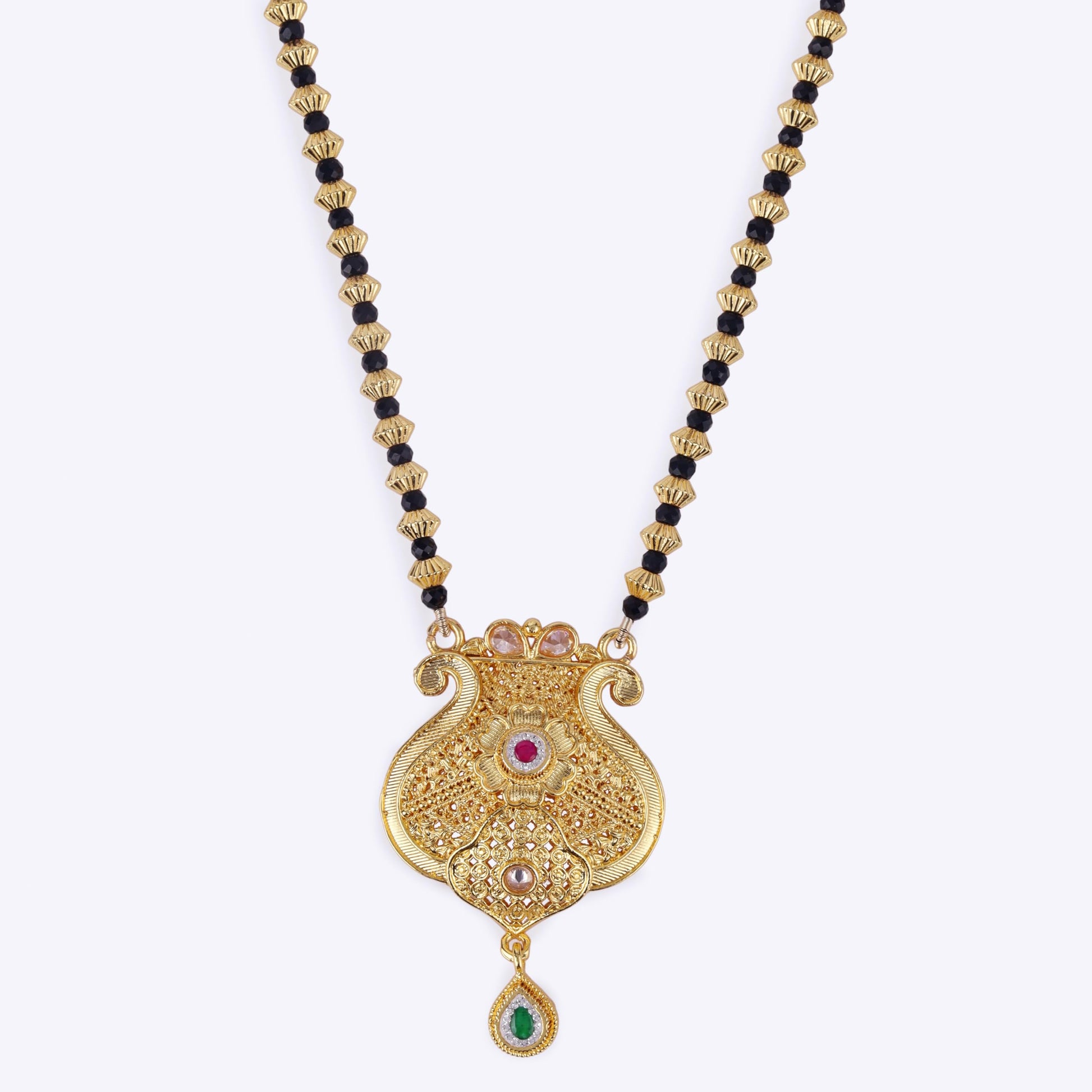 Saloni Fashion Jewellery Traditional Oval and Kalash Shape Golden Balls Gold Plated Long Bead Chain Mangalsutra For Women