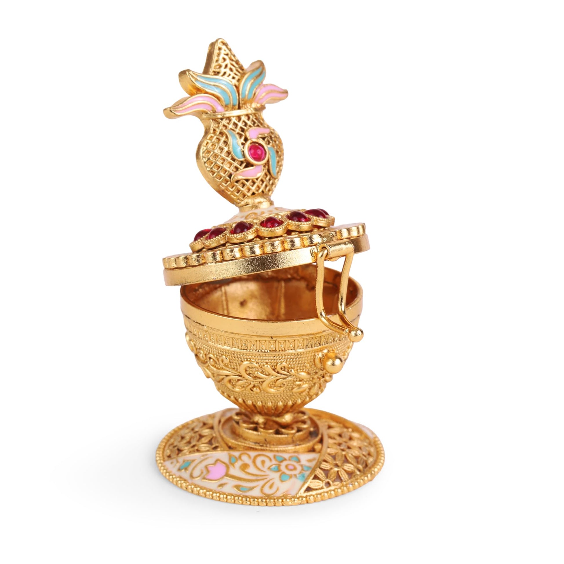 Saloni Fashion Jewellery Traditional Swastik and Kalasha(Waterpot) Gold Plated Brass Sindoor Dani/Dibbi For Women
