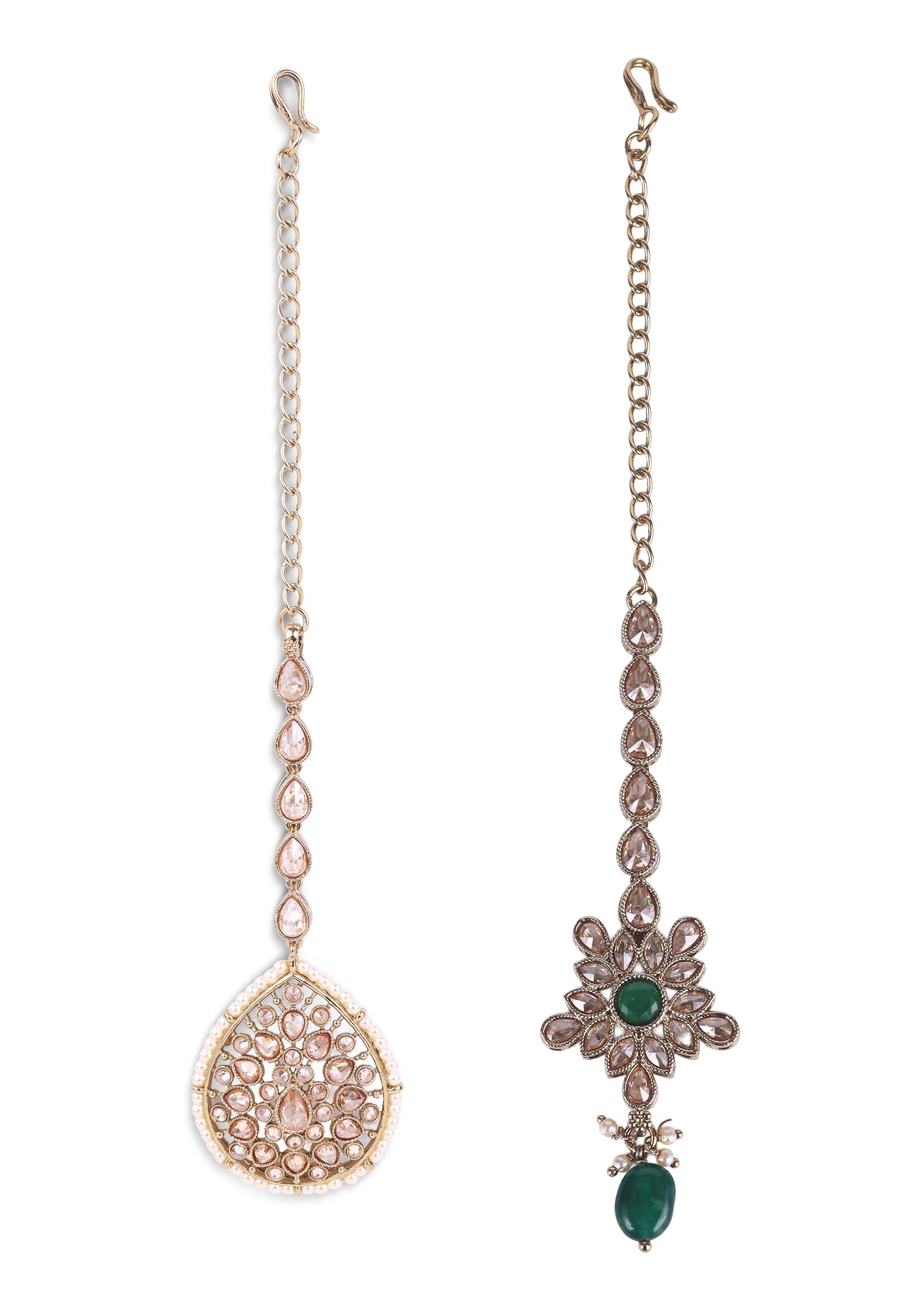Saloni Fashion Jewellery Traditional Oval Shape Silver Gold Plated Brass Set of 2 Combo Maang Tikka For Women