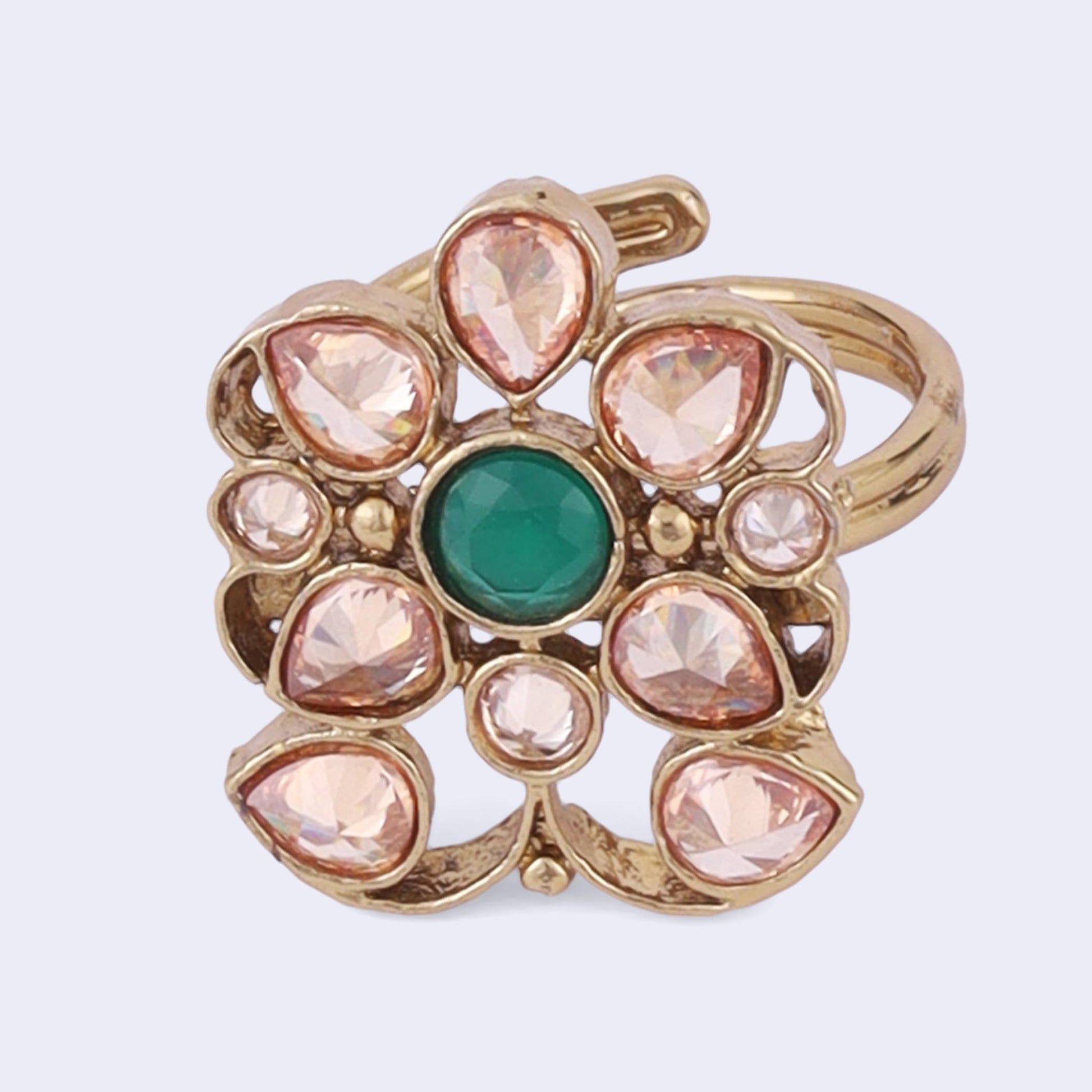 Saloni Fashion Jewellery Marvellous Oval Shape Gold Plated Adjustable Finger Ring For Women