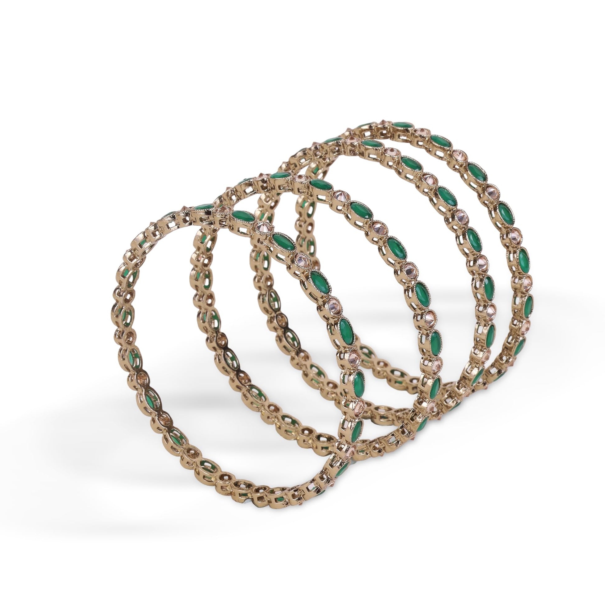 Saloni Fashion Jewellery Incredible Green Crystal Antique Gold Plated Set Of 4 Bangles For Women