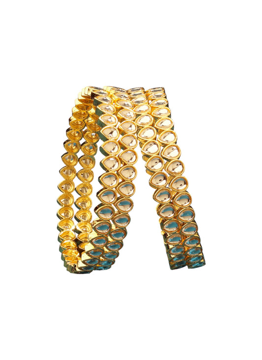 Saloni Fashion Jewellery Modern Oval Shape White Kundan Stone Gold Plated Set Of 2 Bangle Set For Women and Girls