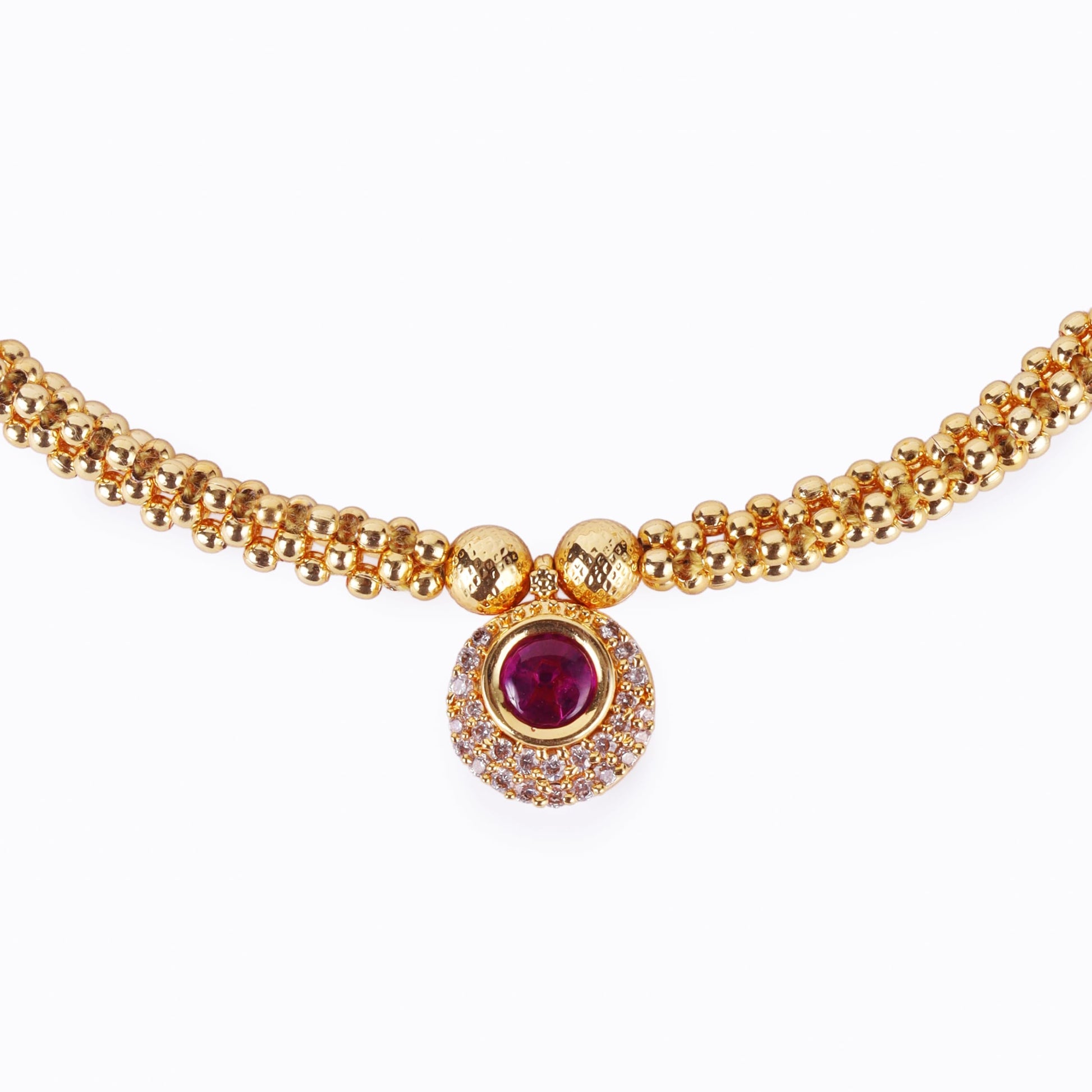 Saloni Fashion Jewellery Traditional Round Shape Golden Balls Pink Stone Gold Plated Choker Necklace For Women