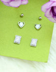 Saloni Fashion Jewellery Square and Heart Shape Combo of 3 Silver Plated Stud Earring For Women and Girls