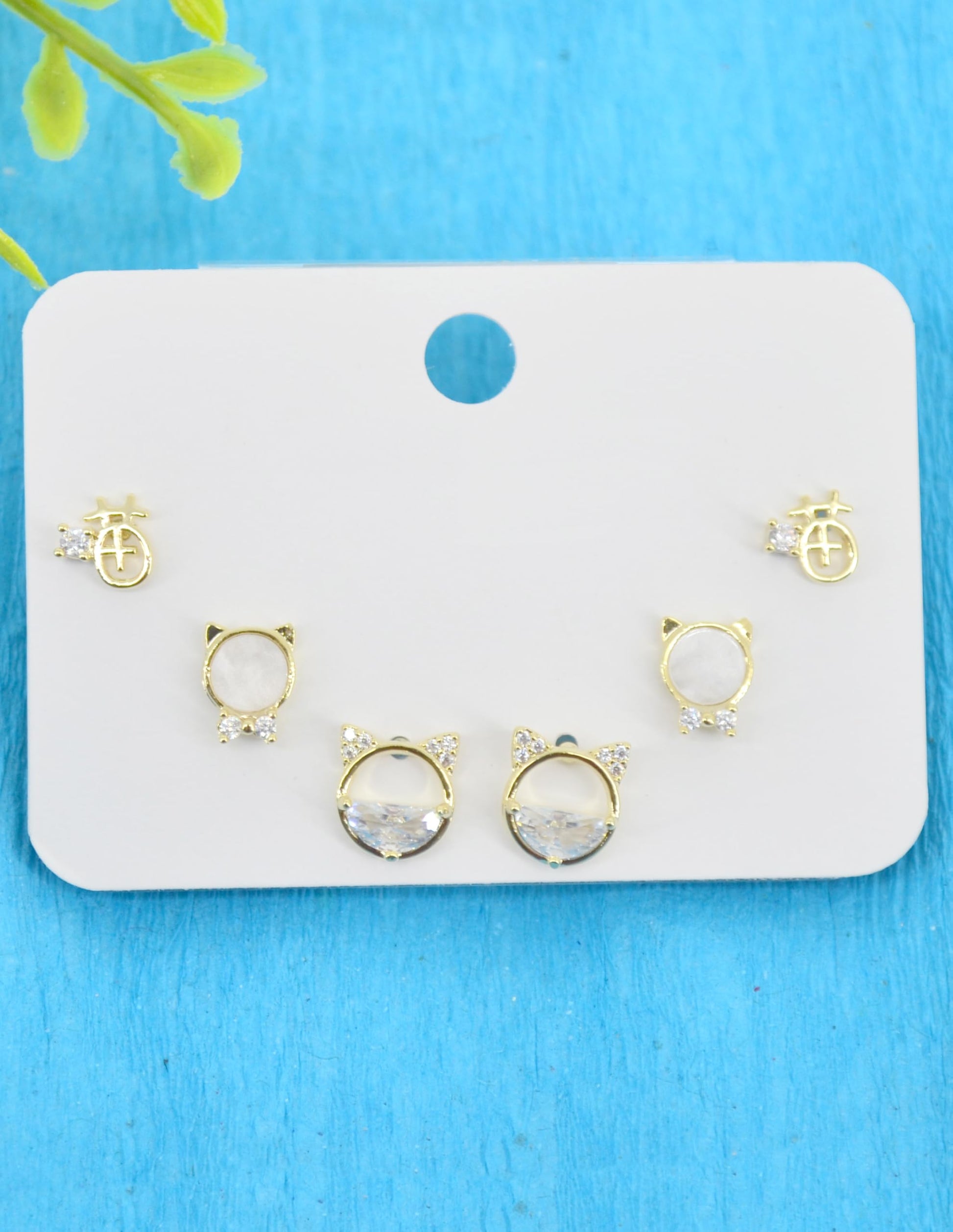 Saloni Fashion Jewellery Trendy Round Shape CZ Brass Gold Plated Set of 3 Combo Stud Earring For Women and Girls
