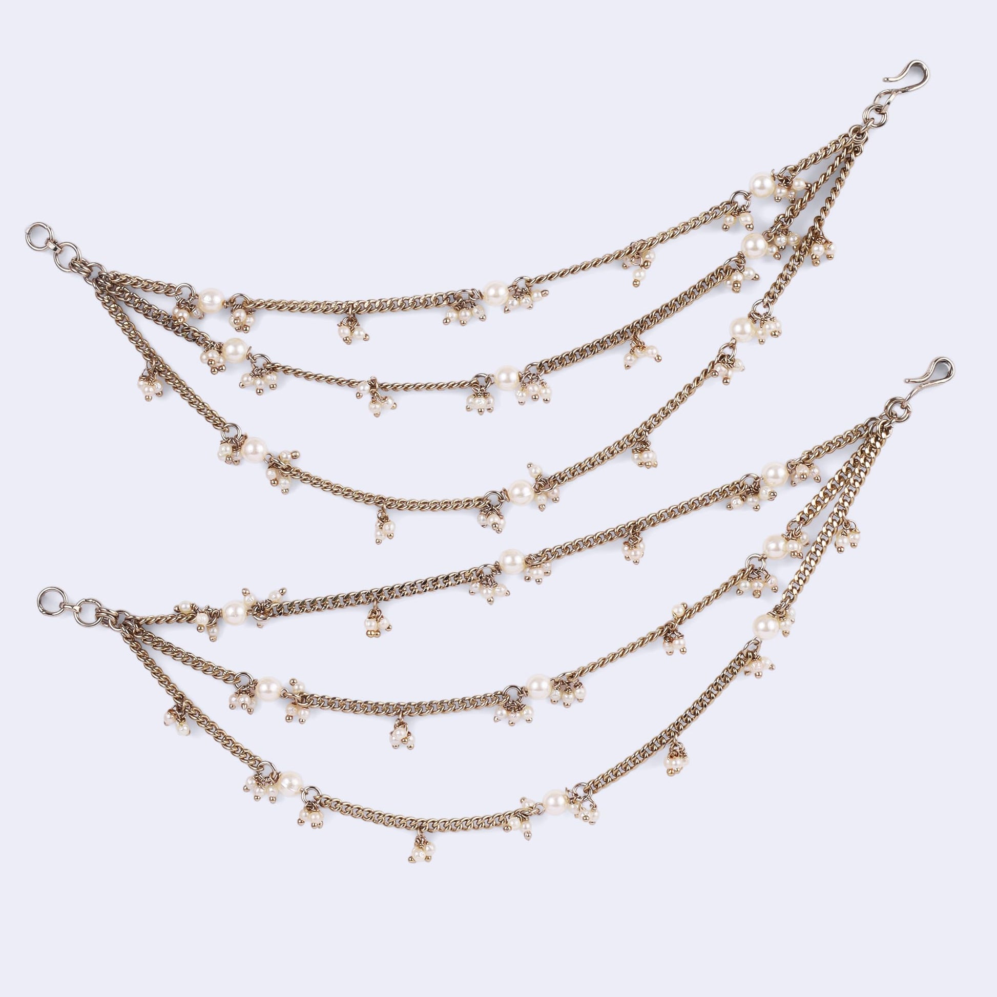 Saloni Fashion Jewellery Traditional Stylish 3 String Long Chain Gold Plated Set of 2 Pearl Ear-Chain(Kaanchain) For Women