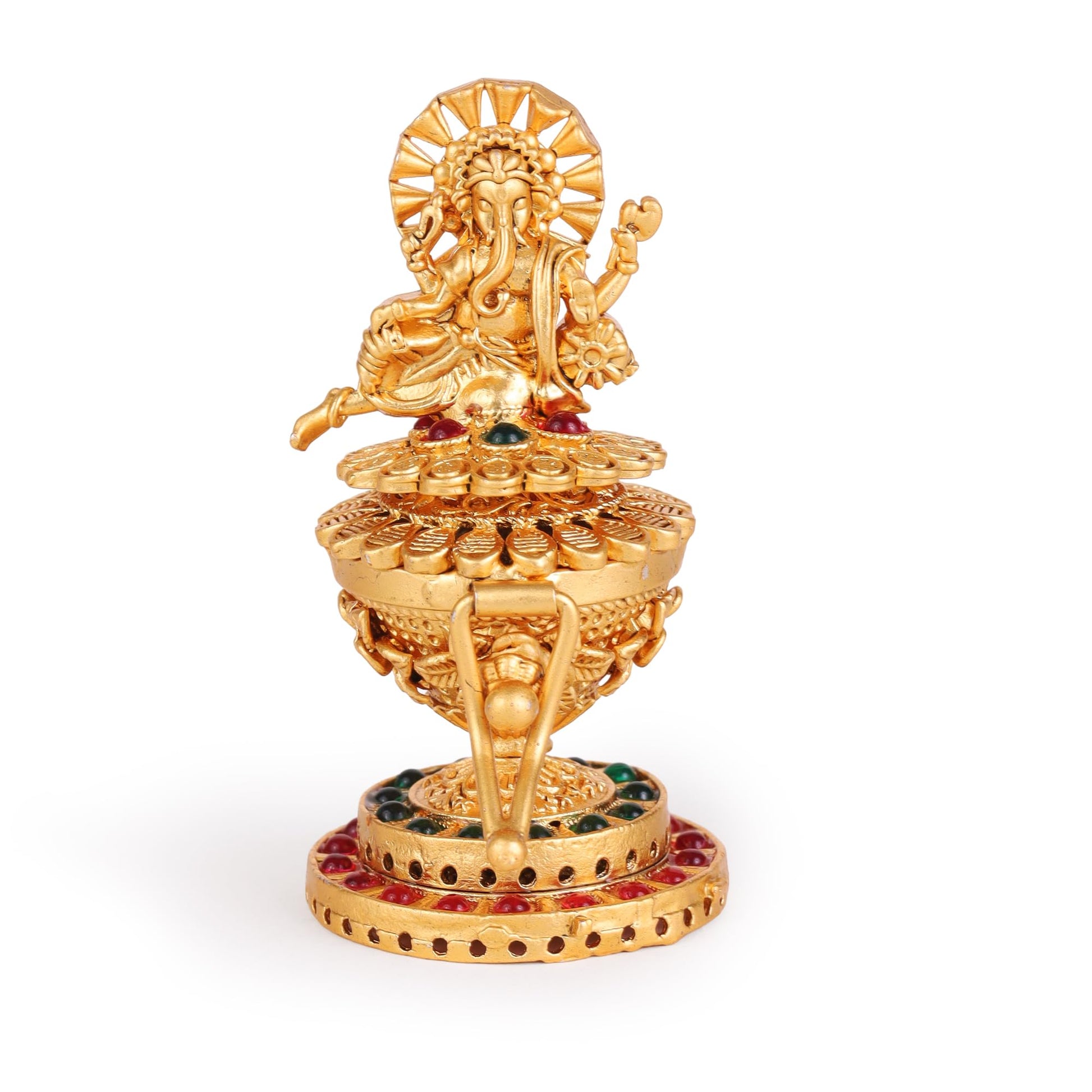 Saloni Fashion Jewellery Traditional Peacock Flower and Kalasha(Waterpot) Design Gold Plated Brass Set of 2 Combo Sindoor Dani/Dibbi For Women