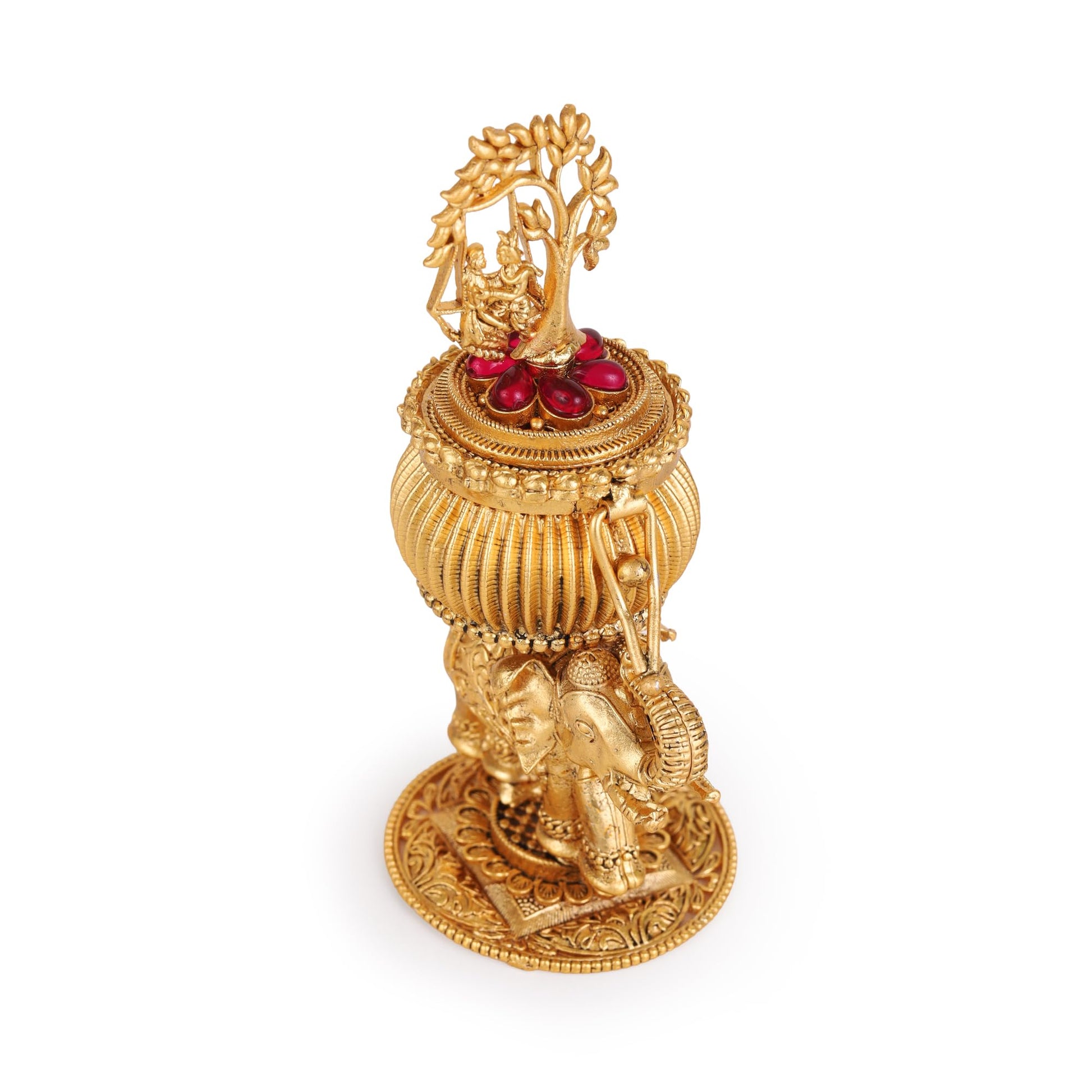 Saloni Fashion Jewellery Traditional Lord Radhey Krishana and Elephant Gold Plated Brass Sindoor Dani/Dibbi For Women
