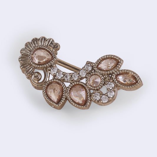 Saloni Fashion Jewellery Traditional Flower and Oval Shape Gold Plated Nosepin (Nathiya) For Women
