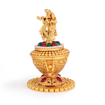 Saloni Fashion Jewellery Traditional Lord Radhey Krishana Gold Plated Brass Sindoor Dani/Dibbi For Women