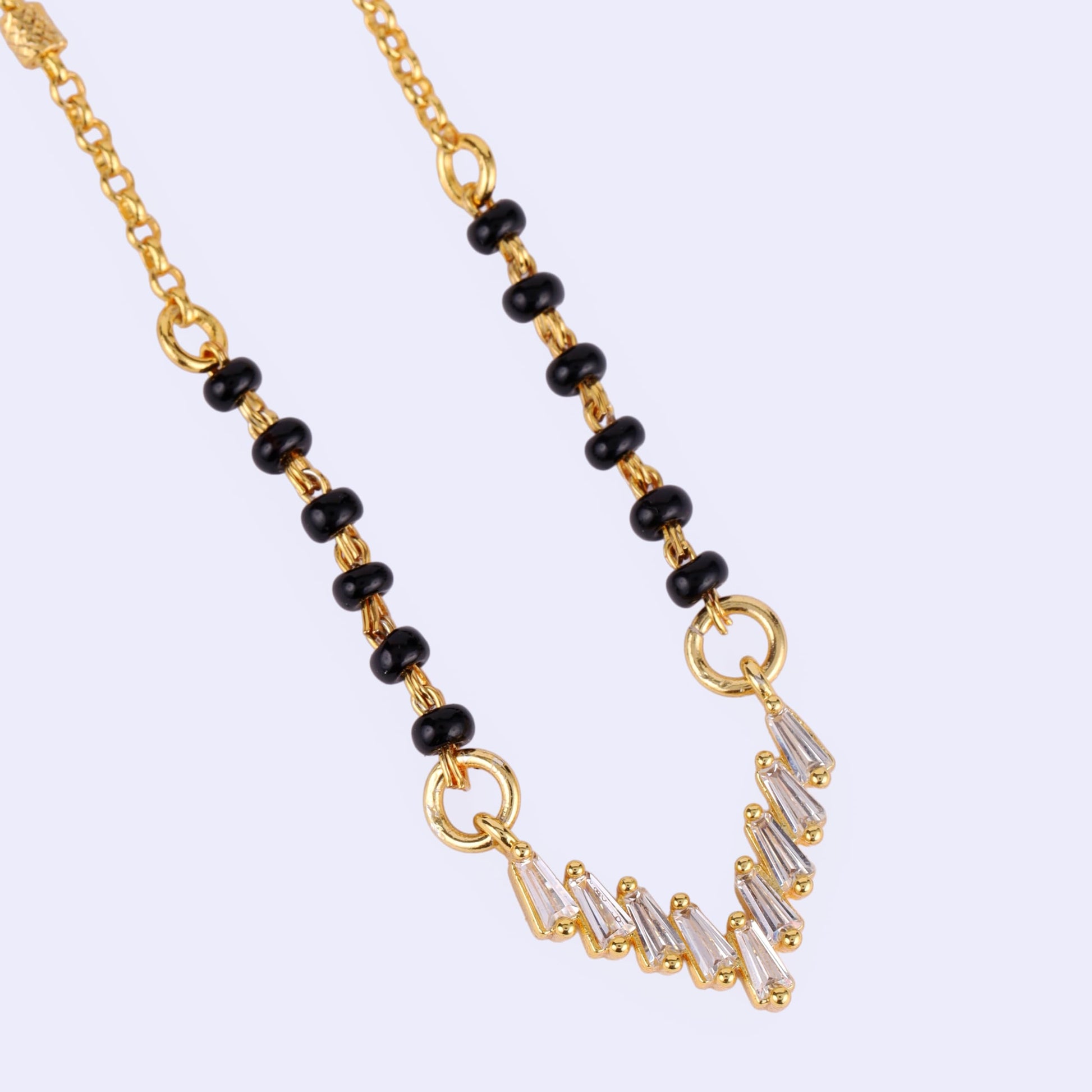 Saloni Fashion Jewellery Traditional Splendid "V" Shape Gold Plated Black Beaded Adjustable Chain Mangalsutra For Women