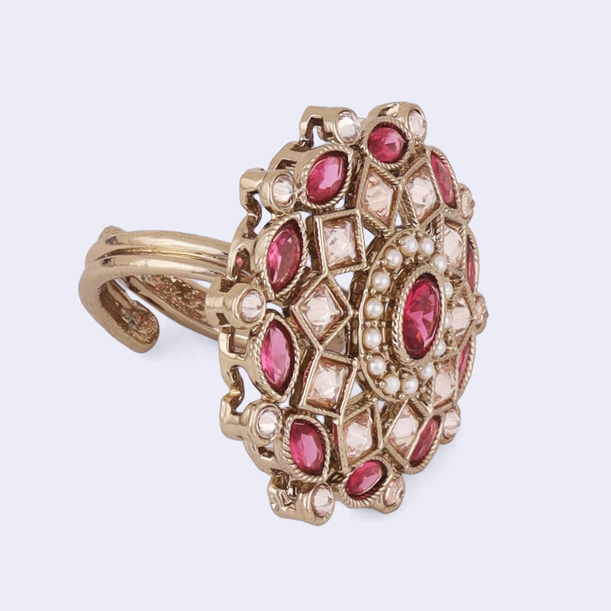 Saloni Fashion Jewellery Pretty Round and Square Shape Gold Plated Adjustable Finger Ring For Women
