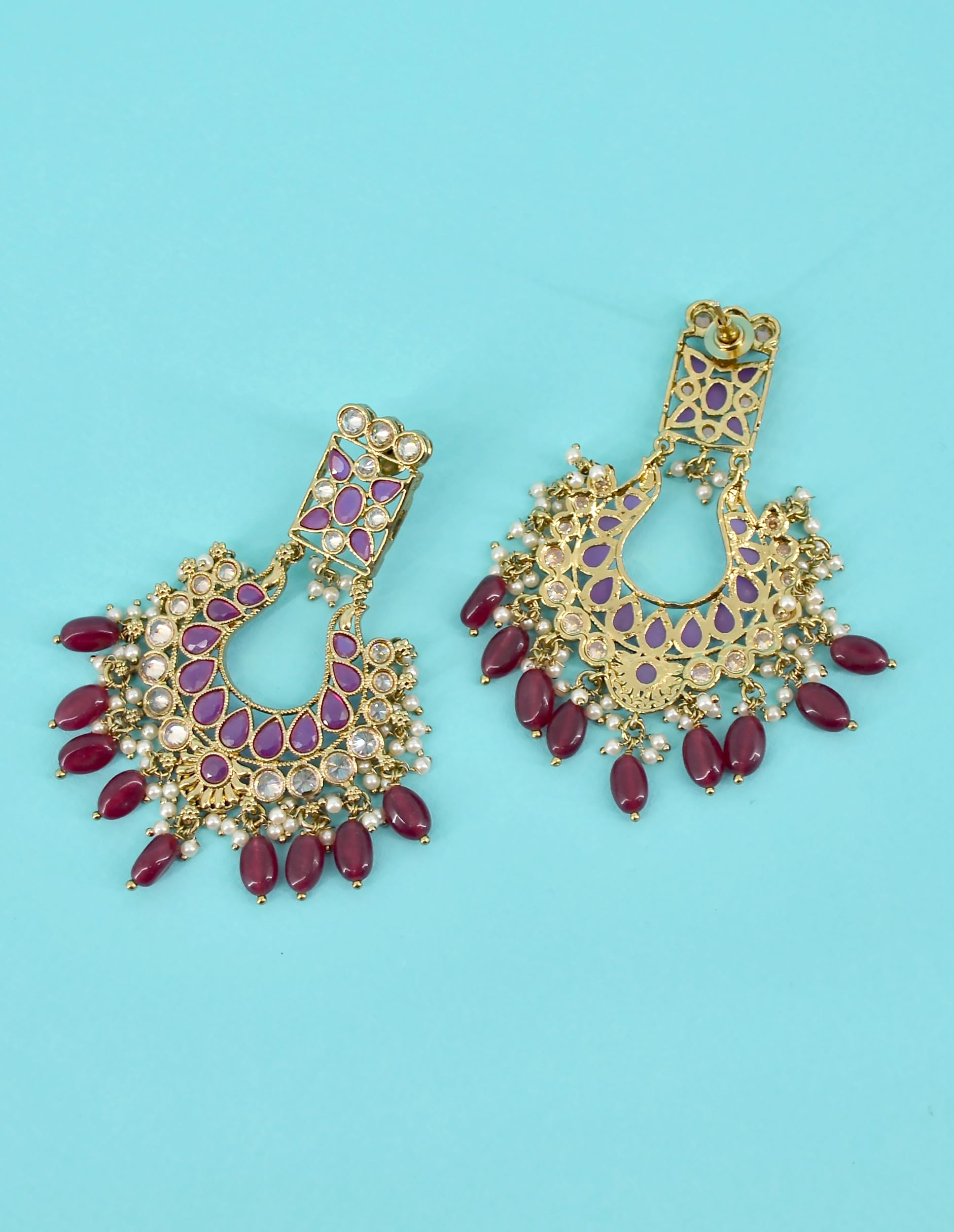 Saloni Fashion Jewellery Glimmery Flower Design Red Uncut Kundan Gold Plated Collar Necklace Set with Maangtikka For Women and Girls