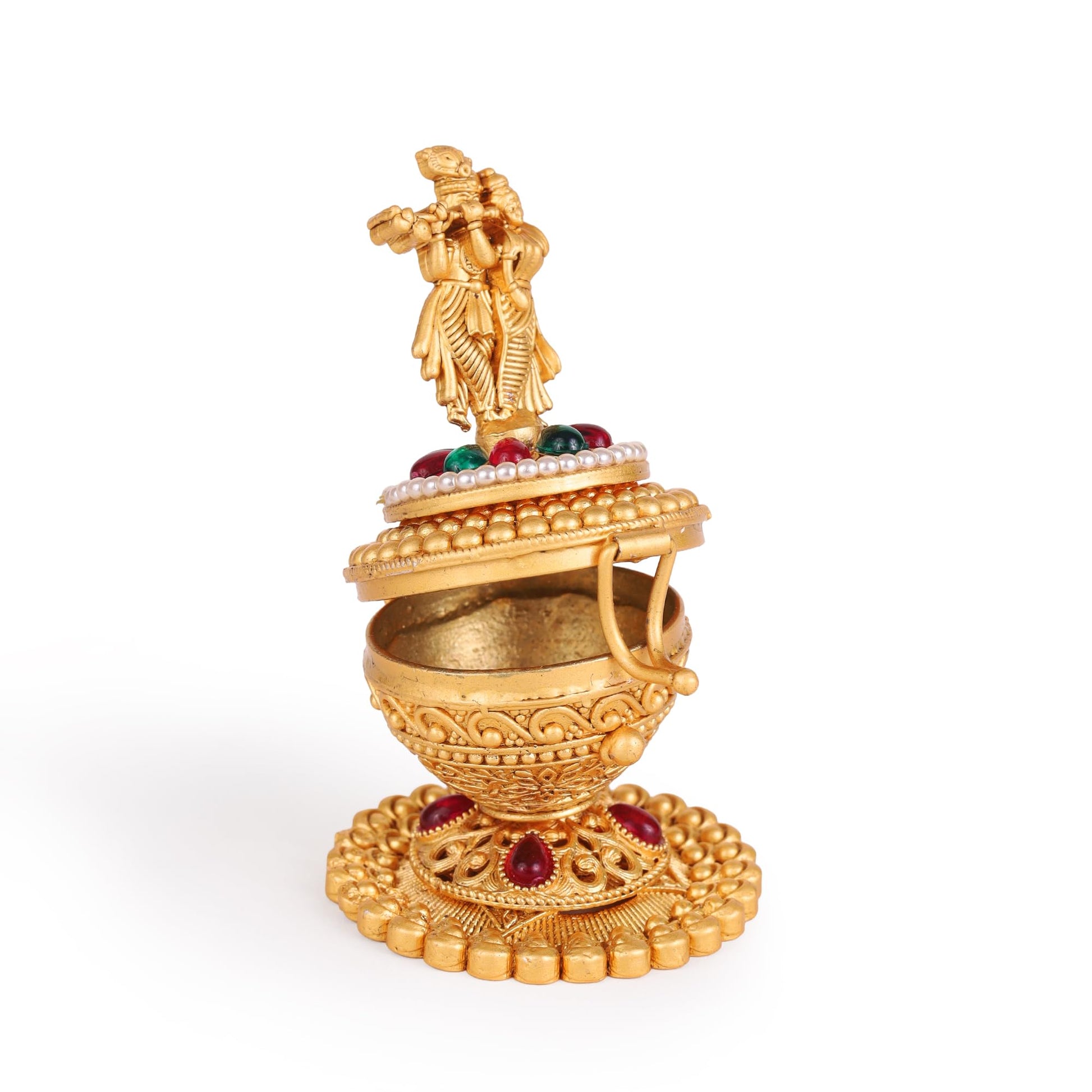 Saloni Fashion Jewellery Traditional Lord Radhey Krishana Gold Plated Brass Sindoor Dani/Dibbi For Women