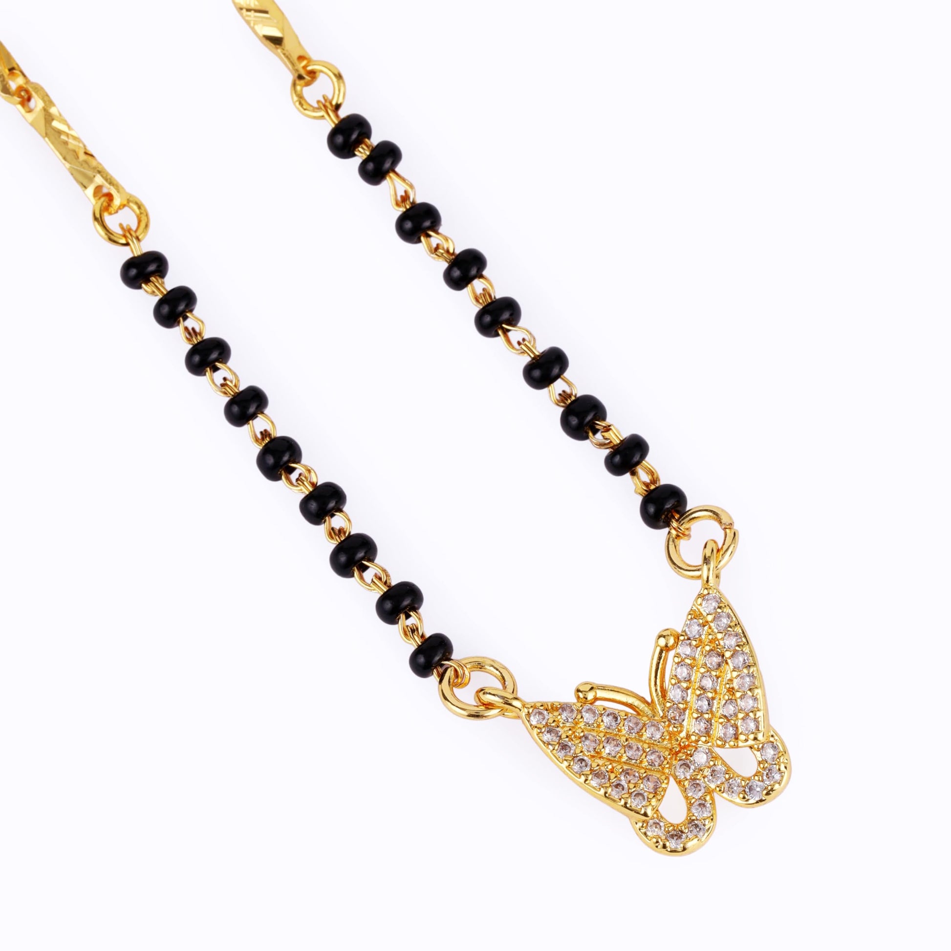 Saloni Fashion Jewellery Traditional Modish Butterfly Design Gold Plated Black Beaded Adjustable Chain Mangalsutra For Women