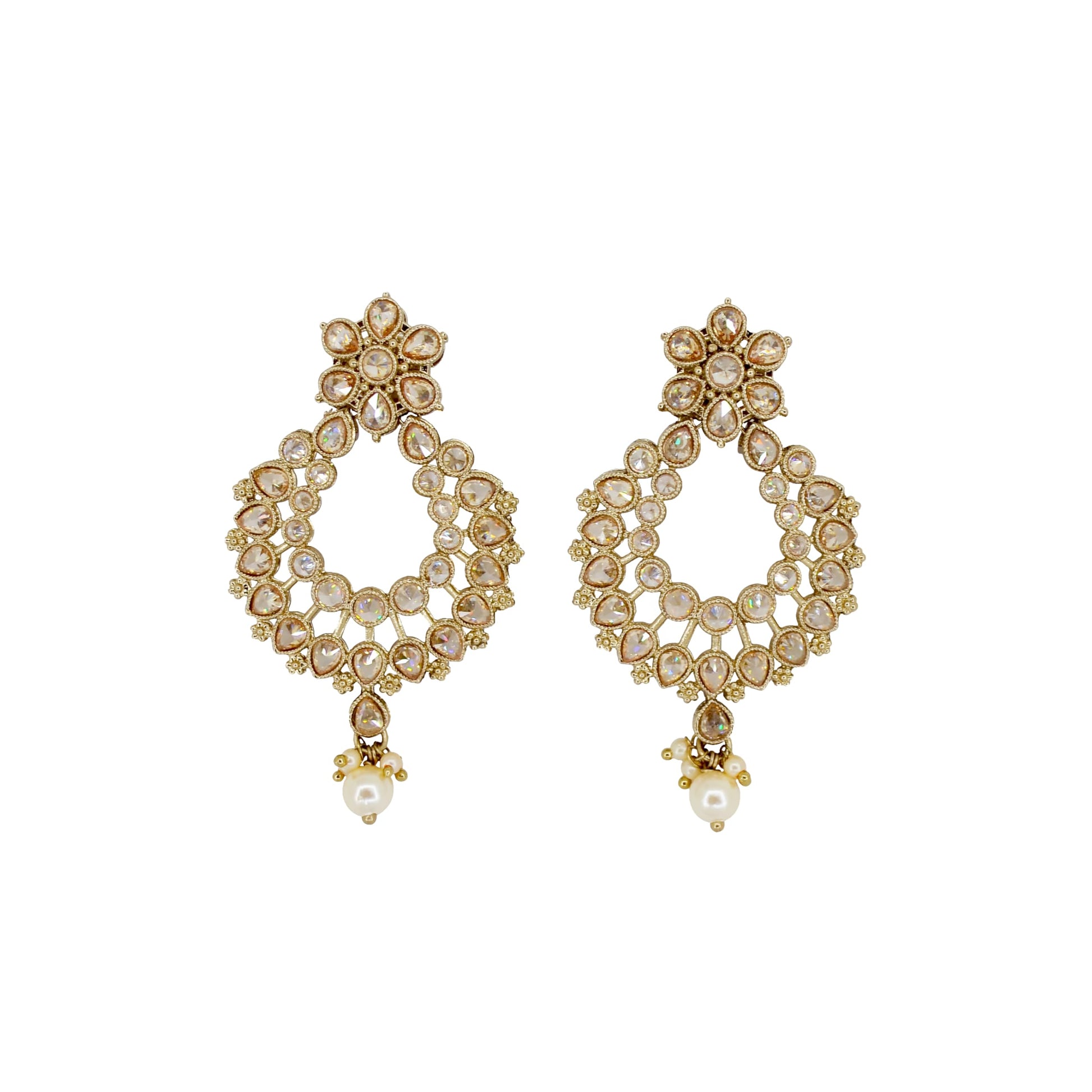 Saloni Fashion Jewellery Gorgeous Pear and Flower Design Gold Plated Brown Kundan Stone Chandelier Earring For Women and Girls