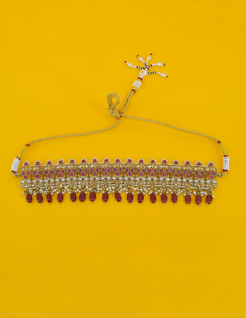 Saloni Fashion Jewellery Stylish Leaf Design Uncut Kundan Gold Plated Collar Necklace Set with Maangtikka For Women and Girls