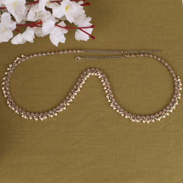 Saloni Fashion Jewellery Splendid Oval Shape and Pearl Drop Gold Plated Kamarband(Waist Belt)For Women