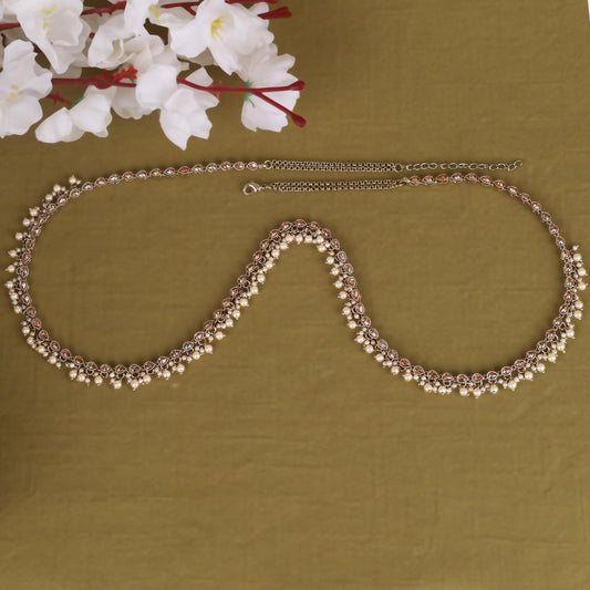 Saloni Fashion Jewellery Splendid Oval Shape and Pearl Drop Gold Plated Kamarband(Waist Belt)For Women