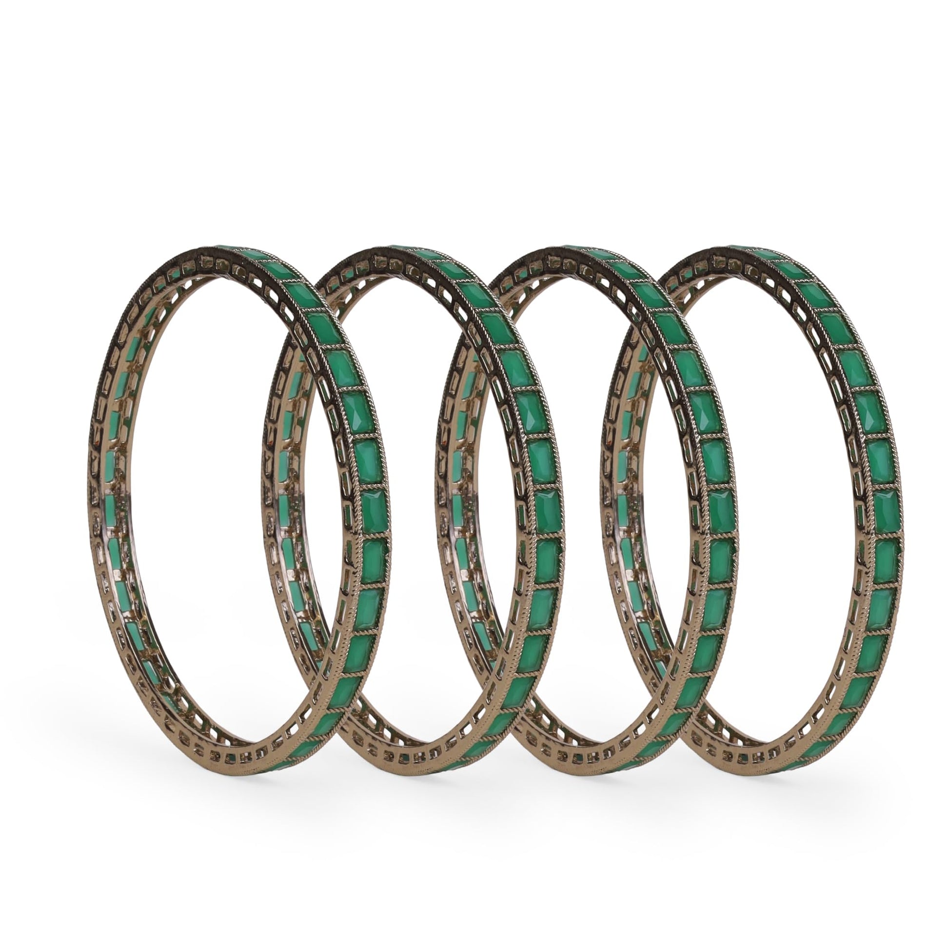 Saloni Fashion Jewellery Excellent Squire Green Crystal Antique Gold Plated Set Of 4 Bangles For Women