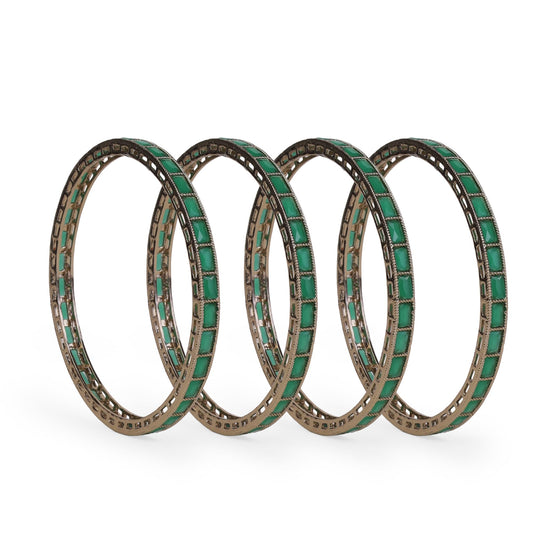 Saloni Fashion Jewellery Excellent Squire Green Crystal Antique Gold Plated Set Of 4 Bangles For Women