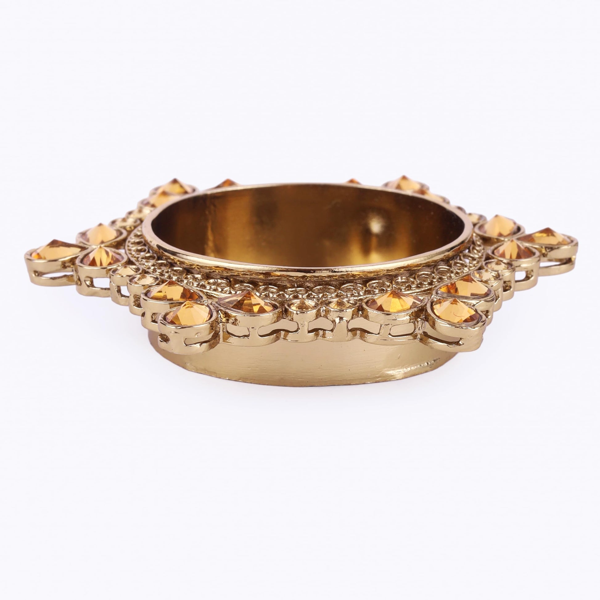 Saloni Fashion Jewellery Traditional Attractive Round and Flower Design Brass Gold Plated Brown Stone Festival Decorative Deep / Diya