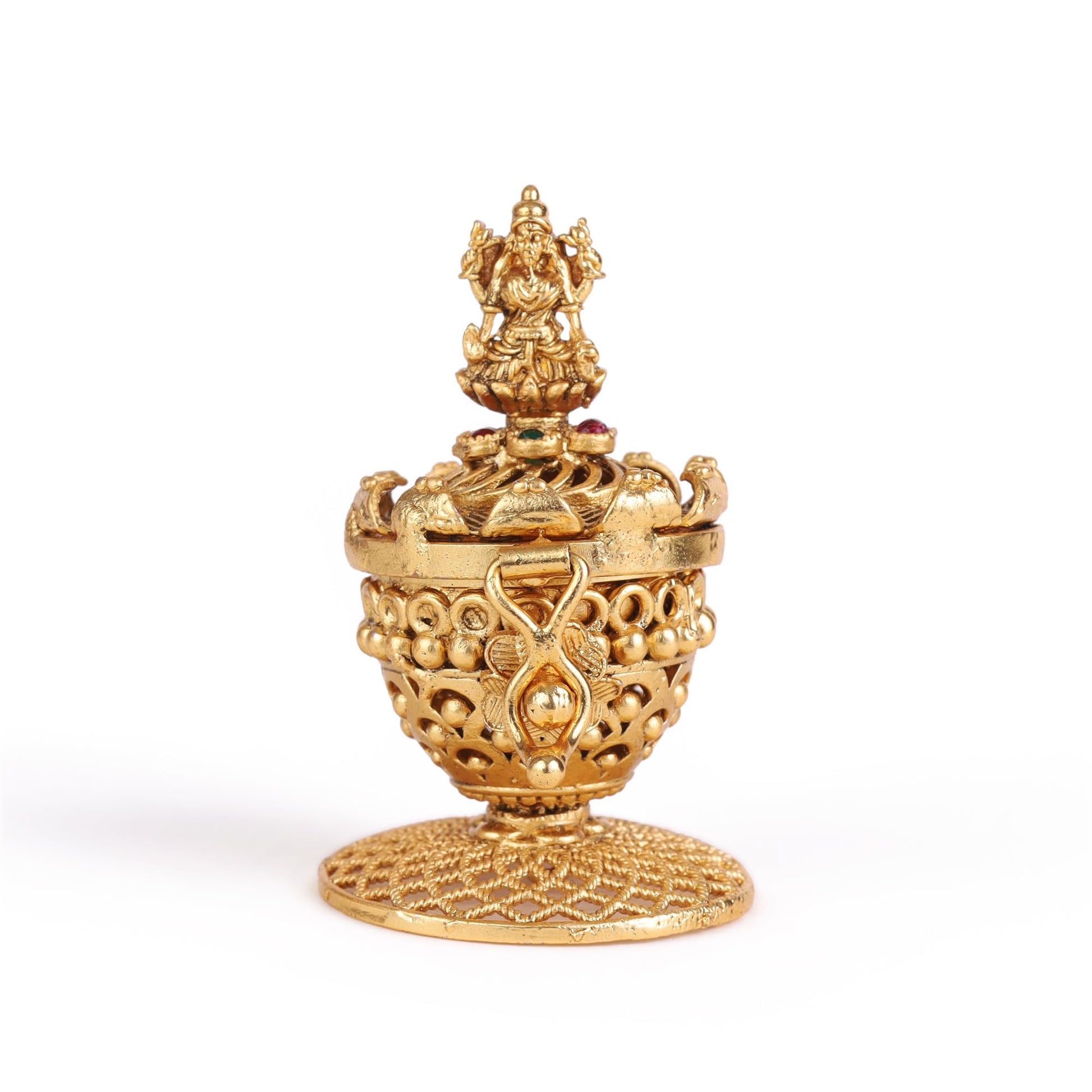 Saloni Fashion Jewellery Traditional Laxmi and Peacock Design Gold Plated Brass Set of 2 Combo Sindoor Dani/Dibbi For Women