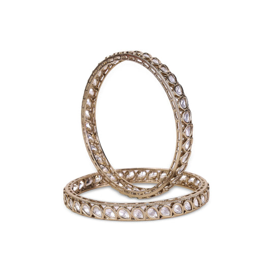 Saloni Fashion Jewellery Fabulous Oval Shape Stone Antique Gold Plated Set Of 2 Bangles For Women
