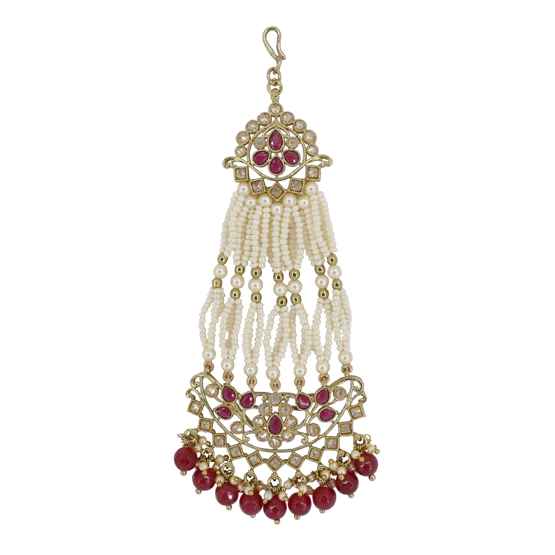 Saloni Fashion Jewellery Pretty Flower and Leaf Design Gold Plated Lariat Pearl Ruby Kundan Stone Passa/Matha Patti For Women and Girls