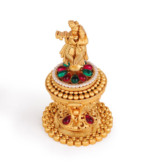 Saloni Fashion Jewellery Traditional Lord Radhey Krishana Gold Plated Brass Sindoor Dani/Dibbi For Women
