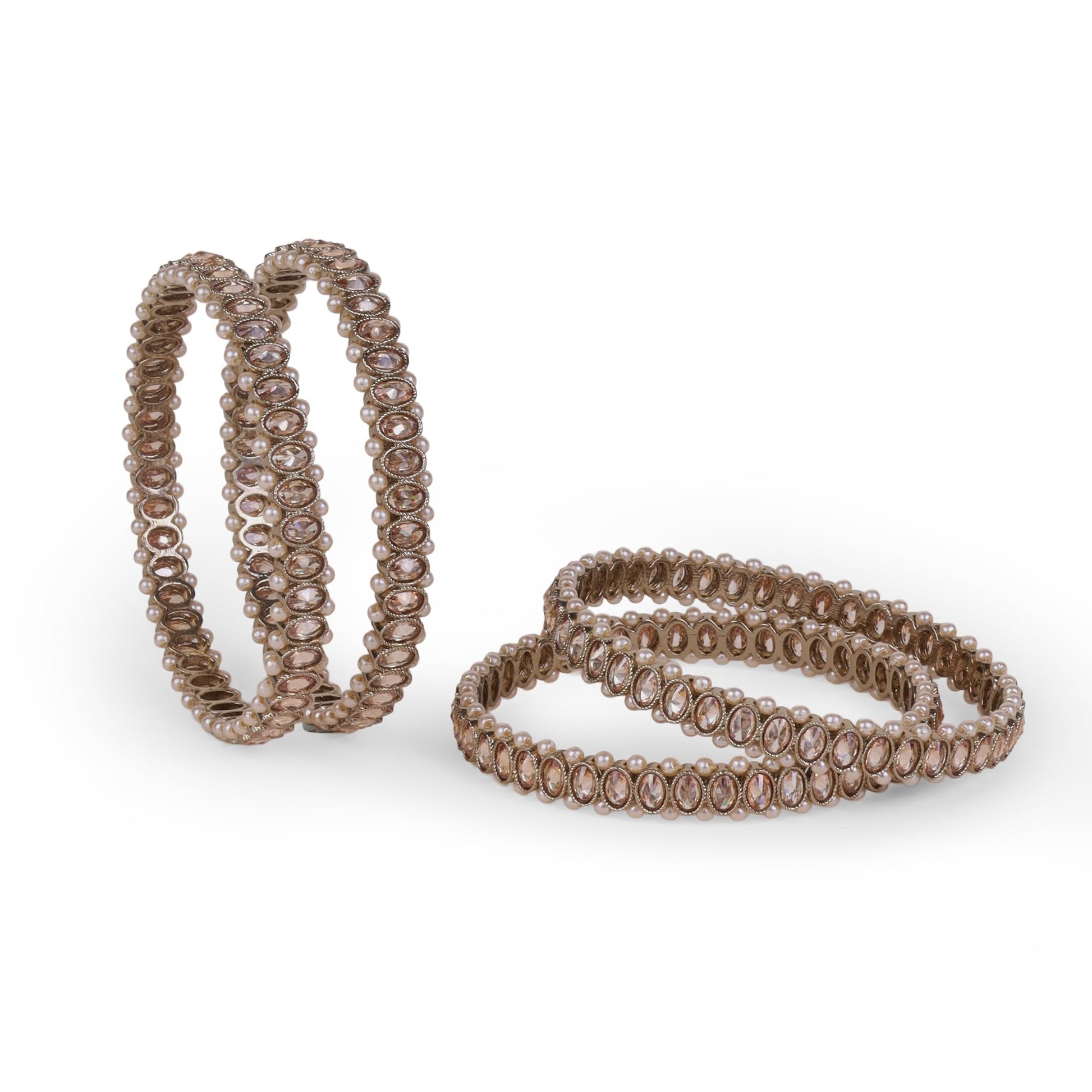 Saloni Fashion Jewellery Creative Pearl Brown Crystal Antique Gold Plated Set Of 4 Bangles For Women