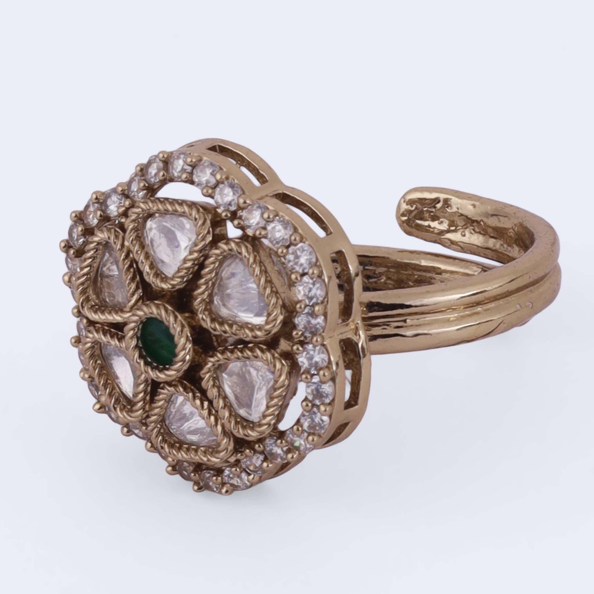 Saloni Fashion Jewellery Pleasing Round and Trangle Shape Gold Plated Adjustable Finger Ring For Women