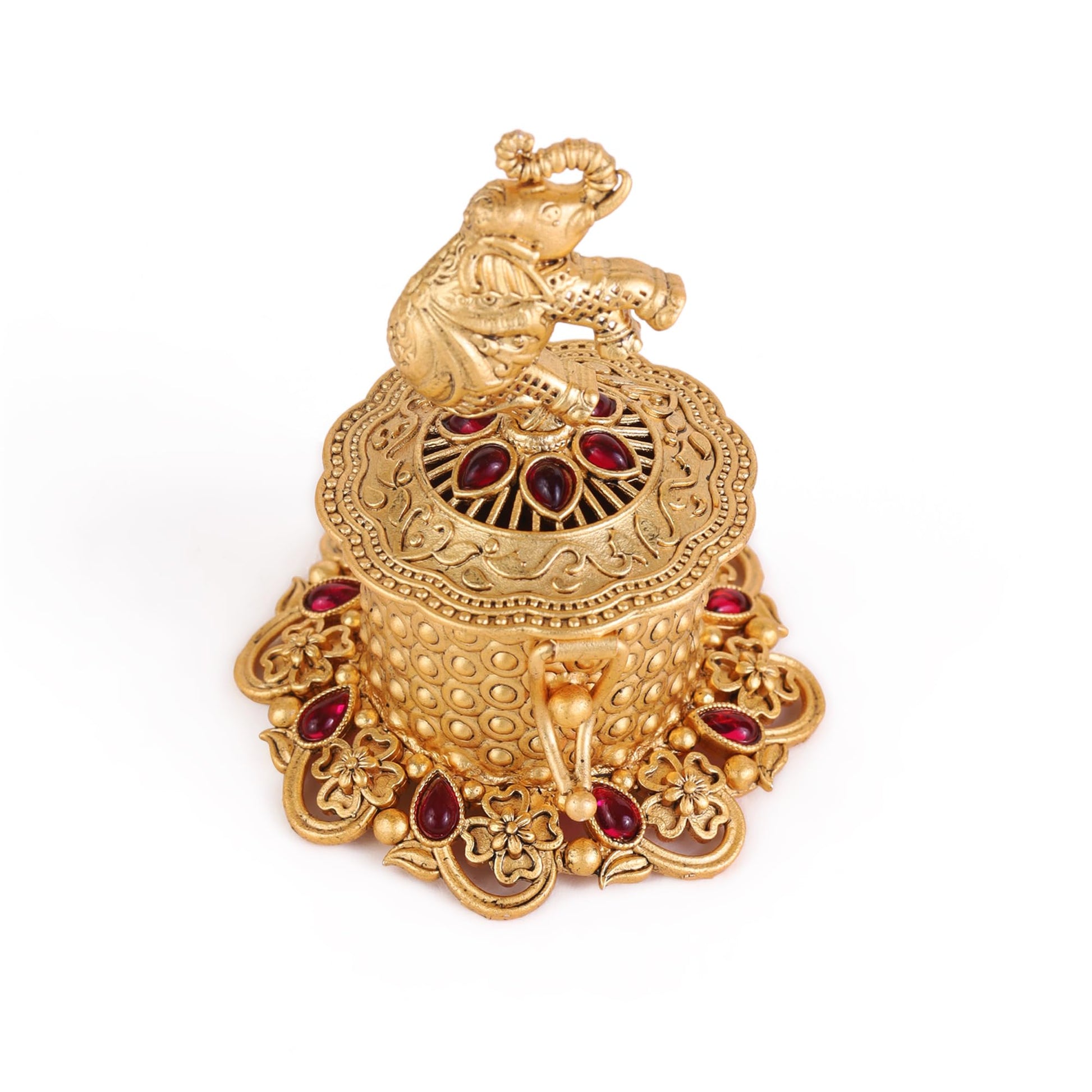 Saloni Fashion Jewellery Traditional Flower and Elephant Gold Plated Brass Sindoor Dani/Dibbi For Women