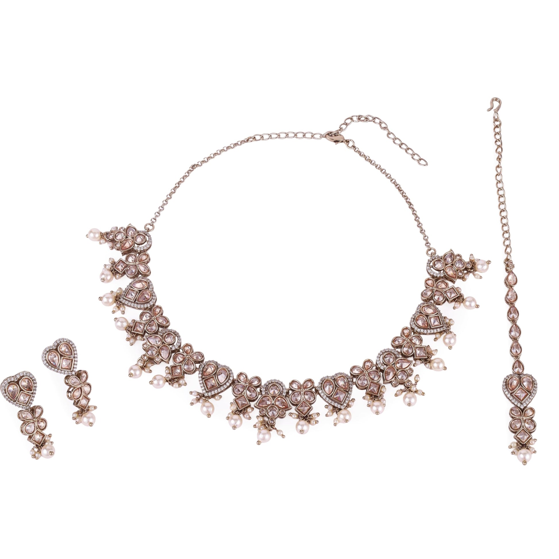 Saloni Fashion Jewellery Glorious Heart and Flower Design Gold Plated Choker Necklace Set With Maangikka For Women and Girls