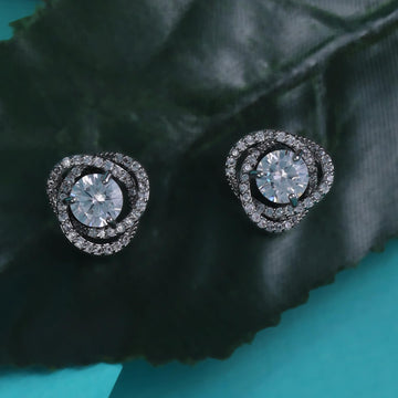 Saloni Fashion Jewellery Detachable Round Solitaire Silver Plated Stud Earring For Women