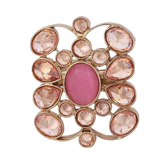 Saloni Fashion Jewellery Pleasant Oval Shape Gold Plated Adjustable Finger Ring For Women