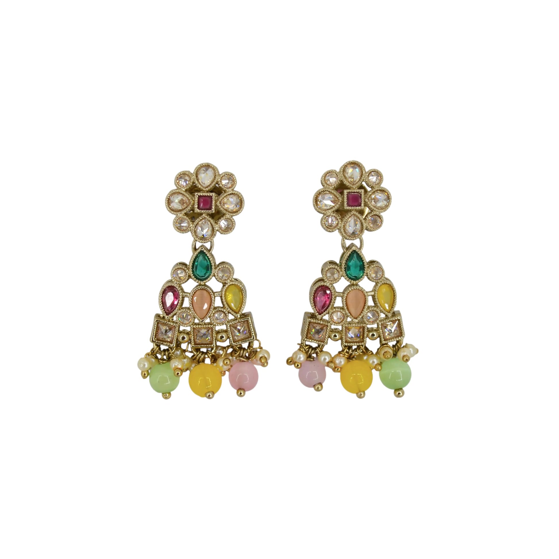 Saloni Fashion Jewellery Beautiful Pear and Round Shape Gold Plated Multi Kundan Stone Dangle Earring For Women and Girls