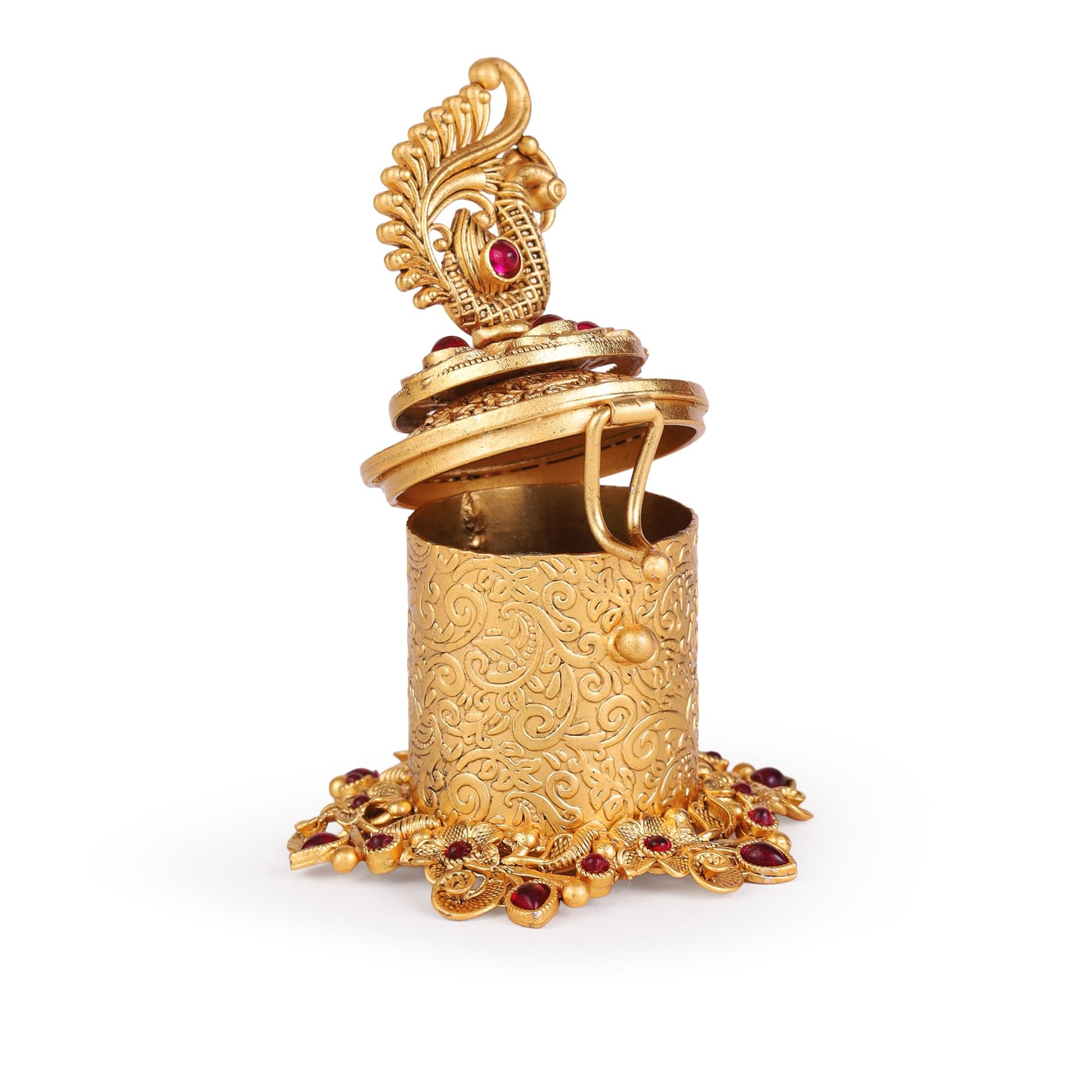 Saloni Fashion Jewellery Traditional Peacock and Paisley Gold Plated Brass Sindoor Dani/Dibbi For Women
